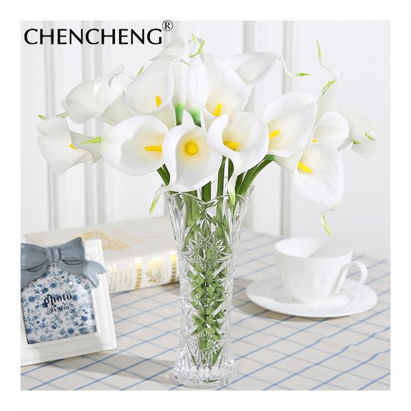 Chencheng 31 adet / grup Gerçek Dokunmatik Sahte Çiçekler Yapay Calla Lily Düğün Buketleri Otel Ev Noel Partisi Güz Dekor Y200104