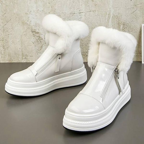 

bottes femme 2020 new winter snow boots women's shoes genuine leather flat platform keep warm fur sweet ankle boots, Black