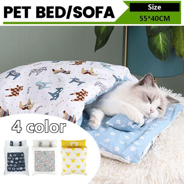 

japanese-style cat bed pet cushion blanket litter cat sleeping bag closed removable and washable quilt keep warm 55*40 cm