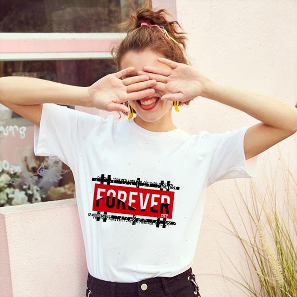 

2021 new summer artistic letter printed t shirt short sleeve t shirt ladies white thin section korean tshirt clothing