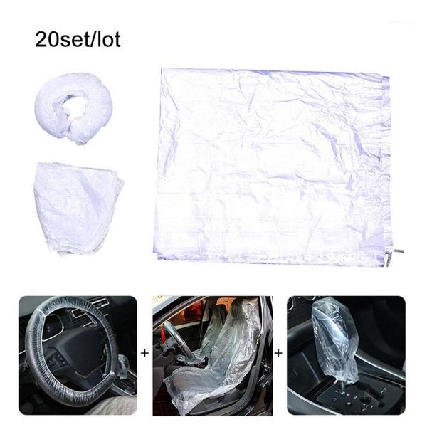 

20set/lot universal disposable plastic car seat steering wheel cover with handbrake cover transparent1