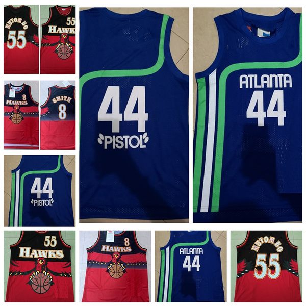 

mens pistol pete 44 maravich dikembe 55 mutombo steve 8 smith hardwoods classics basketball jersey sport 01, Black;red
