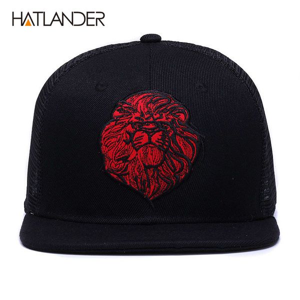 [HATLANDER]Original schwarze Baseballkappen für Jungen Mädchen Sommer Sonnenhüte Stickerei Löwe Mesh Snapbacks Hip Hop Knochen Trucker Hut 201019