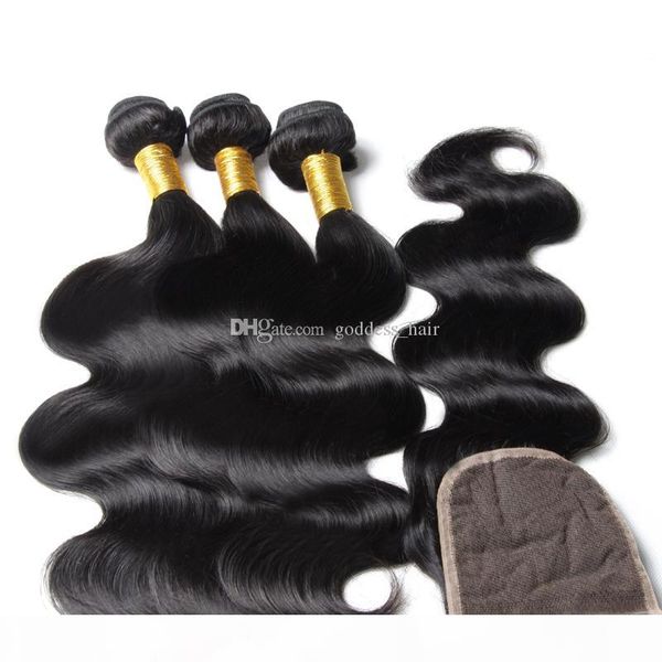 

malaysian body wave hair bundles with closure 3pcs body wave hair weaves with closure color #1b ing, Black