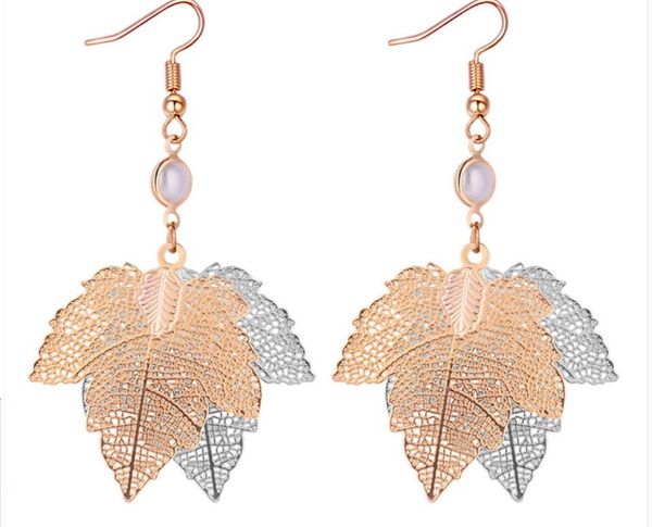 

2020 new european and american retro metal hollow gold and silver leaf ear drop earrings 233