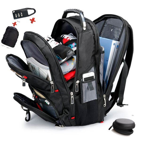

sixrays swiss multifunctional 15.6" lapbackpack sleeve case bag waterproof usb charge port schoolbag hiking travel bag c1008