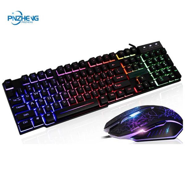 

pinzheng проводная клавиатура и мышь combo dpi регулируемая мышь подвесной механические кнопки касания цвет света водонепроницаемая клавиату