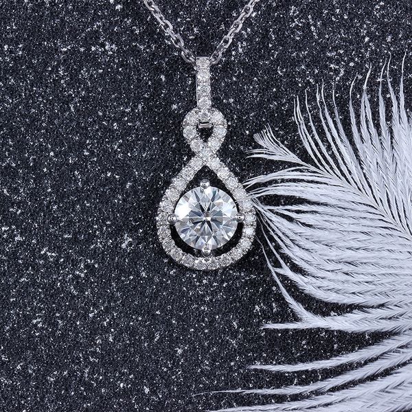 

transgems 14k white gold 585 6.5mm 1 ct f color hearts and arrows moissanite halo pendant necklace for women wedding y200620, Silver