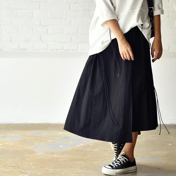 

micoco q6770c retro large black cotton pleated women's high-waisted skirt1