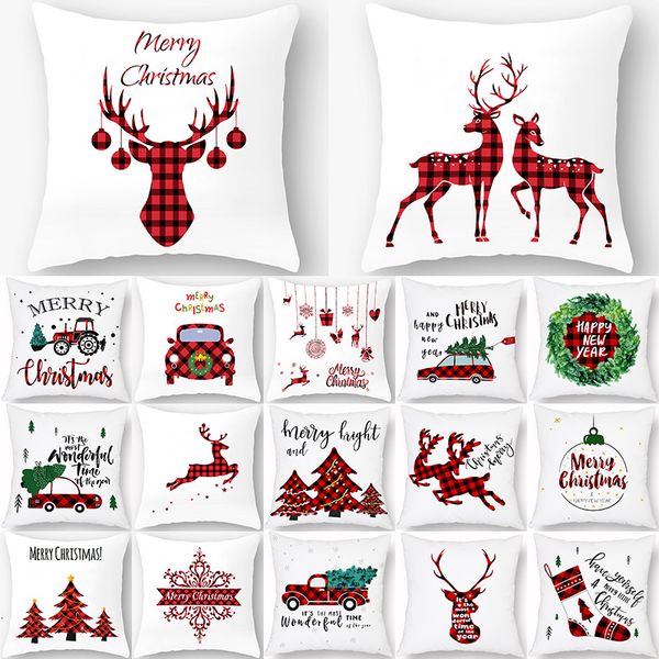 

christmas tree letter red plaids white 45*45cm polyester pillow case decorative sofa home car decor throw pillowcover 40976