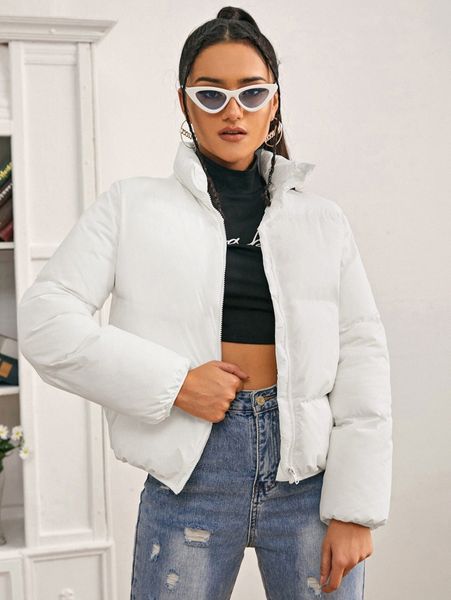 

stand neck puffer jacket 96nz#, Black