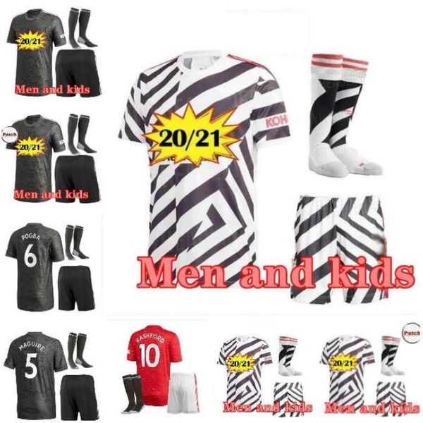 

kids kit 20 21 rashford pogba fernandes van de beek manchester soccer united jersey 2020 2021 man greenwood utd football shirt, Black;yellow