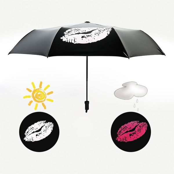 

новая выцветших губы зонт дождь женщина art flower три складных зонты lady зонтики креативное изменение вода черный зонтик yxlubq