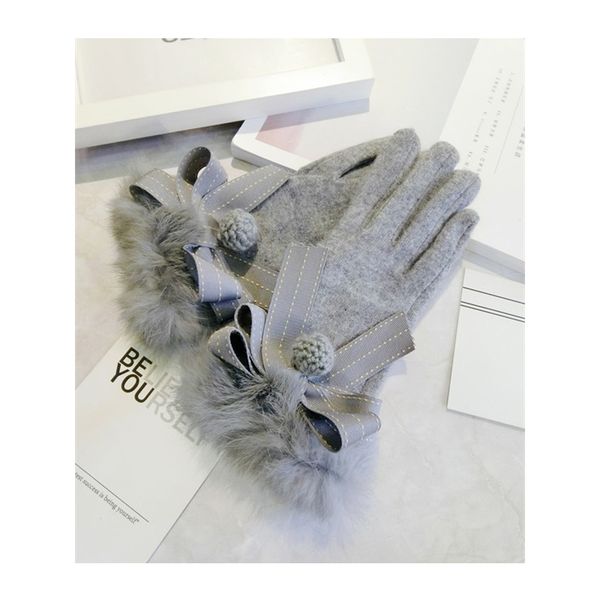 

korean net red cashmere winter plush warm rabbit hair student thin wool glove girl, Blue;gray