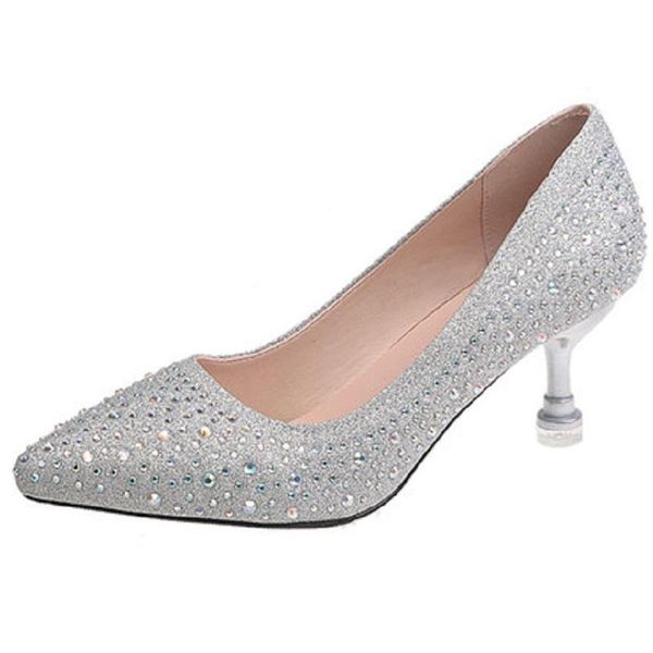 

2020 spring new women's fashion high-heeled wild shallow rhinestone set of toes and women's single shoes korean version, Black