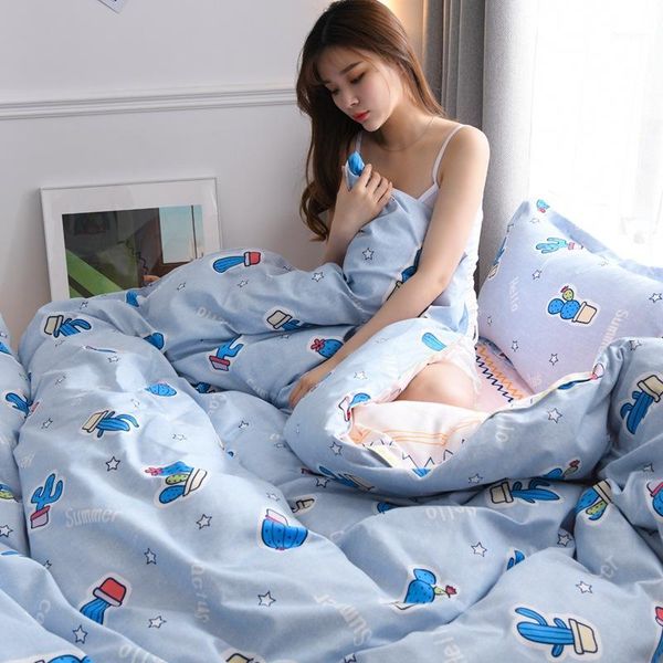 

bedding set double-sided pattern simplicity bed sheet quilt cover pillowcase bedclothes textile single double  king size1