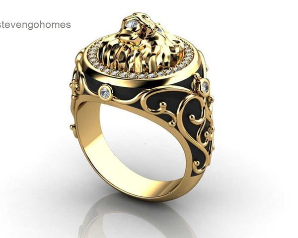 

full diamond zircon lion punk wind haojie plated 18k engagement ring for men and women, Silver