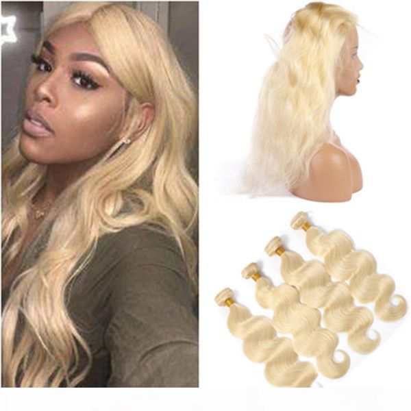 

# 613 blonde body wave человека ткет волос 4bundles 360 закрытие bleach blonde бразильские волосы девственницы 360 полный шнурок лобной с св, Black;brown