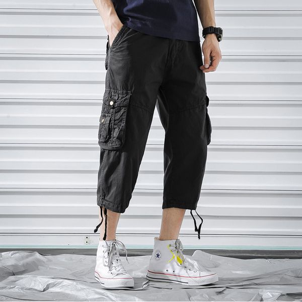 

2021 new new arrival summer homme streetwear men's multi pockets pants loose men 9sgp, Black