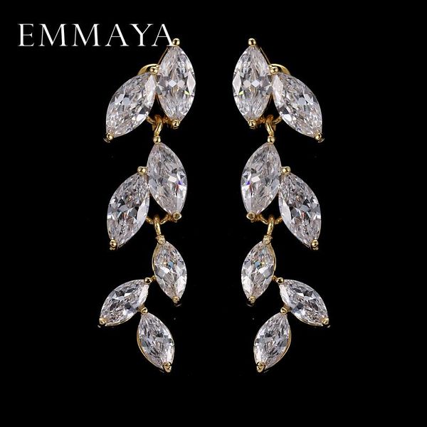 

stud emmaya white cz zircon crystal earrings gold color leaf earring fashion jewelry for women, Golden;silver