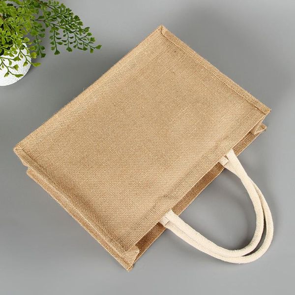 

gift multi use solid women handbag square jute tote travel home storage pouch shopping with handle casual accessories