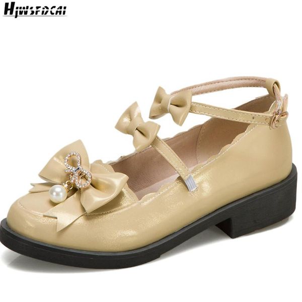 

hjwsfdcai bowknots decor women single shoes young girl lolita style student shoes lightweight fashion temperament female, Black