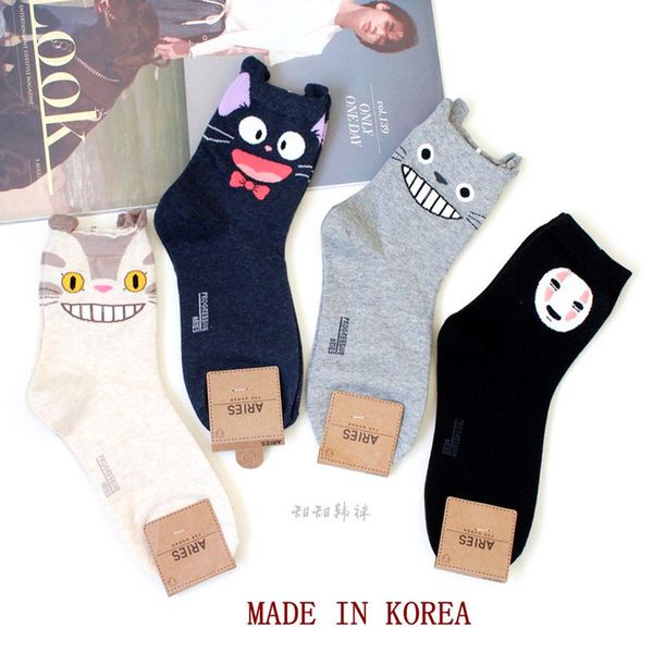 

cartoon cat cute socks women no face man sock totoro funny fashion anime spring autumn sweat absorption gray classic cotton sock q1219, Black;white