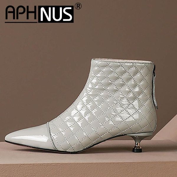 

aphnus женщин сапоги plaid короткие лодыжки пинетки низкий средние каблуки насосы женщина 2020 обувь для женщин нью-ботинке, Black