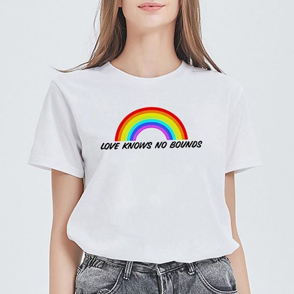 

новая футболка женщины любят не знают границ harajuku lgbt футболка плюс размер футболки моды ропа муджера милая красочная футболка, White