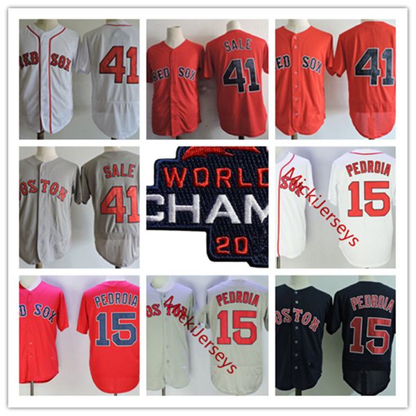 

mens white red #15 dustin pedroia 2018 champ jersey stitched #41 chris sale strong patch baseball jersey s-3xl, Black