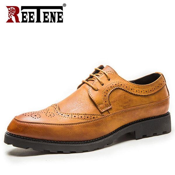 

reetene fashion man formal shoes leather personality men business shoes classic dress for men office bullock footwear 48, Black