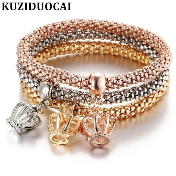 

charm bracelets kuziduocai fashion jewelry 3 pcs/set crystal elastic crown unlimited zircon bangle & bracelet for women gift b-24, Golden;silver