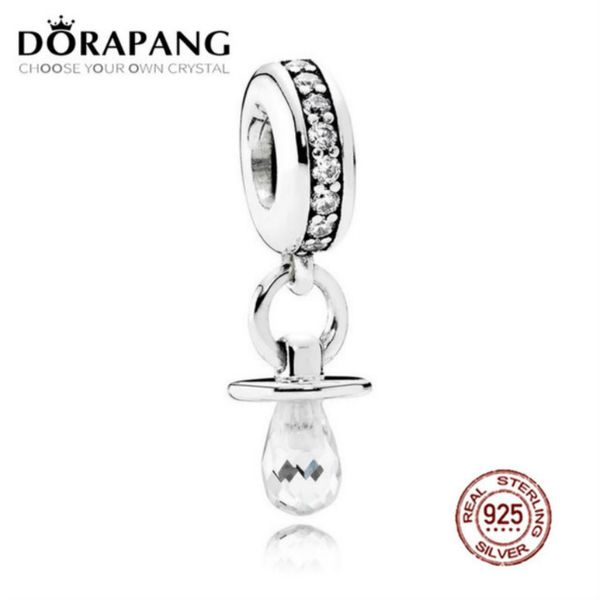 

2021 new 100% 925 sterling silver pacifier dangle charm clear cz pendant bead for mother gift bracelet diy bangle, Black