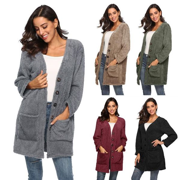 

women's fur & faux 5 colors women winter thicken warm coats outwear ladies casual solid full sleeve long section fake jacket coat, Black