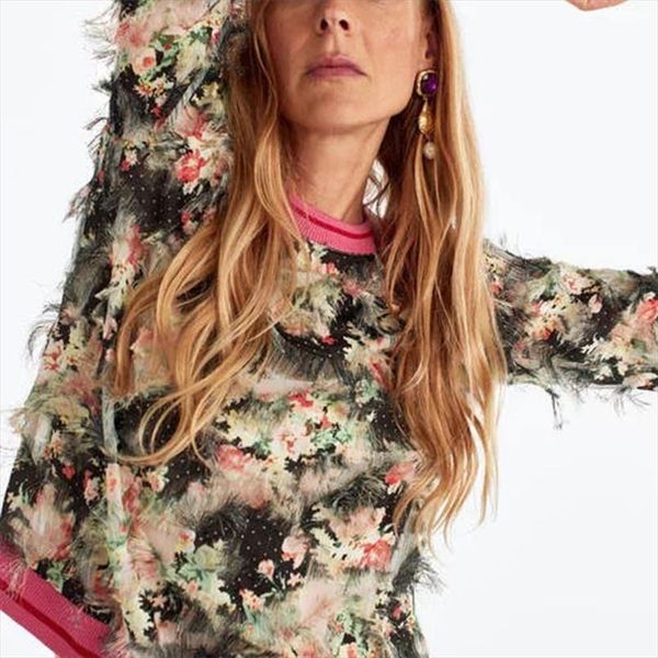 

za новых женщин фуфайки цветочный печататься цветочный узор мода 3d перо повседневный шик леди пуловер женские спортивные костюмы, Black