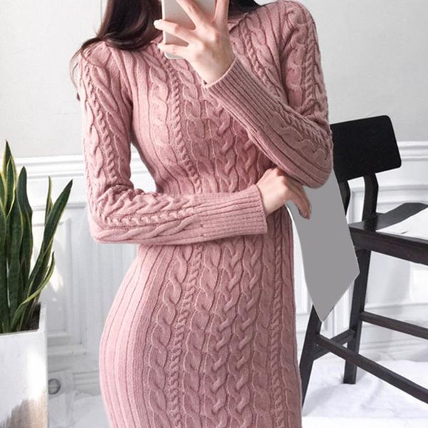 

winter new knitted warm pencil dress women turtleneck criss cross street dress female autumn casual all match dresses, Black;gray