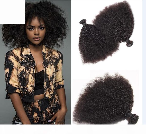 

brazilian human remy virgin hair afro kinky curly hair weaves hair extensions natural color 100g bundle double wefts 3bundles lot, Black