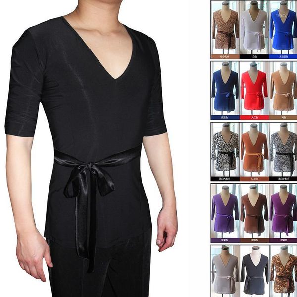 

new latin dance shirts men v collar mid sleeve men's dancing samba salsa cha cha practice performance wear clothes dnv103031, Black;red