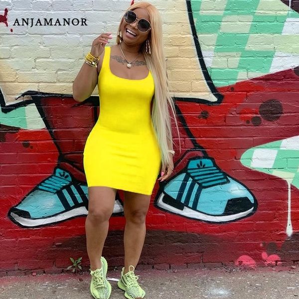 

anjamanor neon soild color sleeveless bodycon mini dress summer casual club dresses plus size vestidos d40-i95 y200418, Black;pink