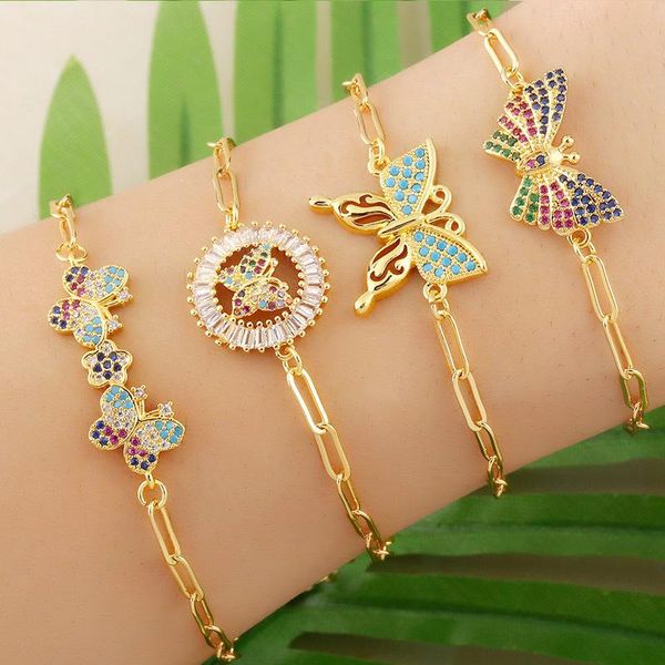 

2021 spring new arrivals various styles butterfly inlay multicolor zircon bracelet for women girls fashion jewelry wrist decor, Black