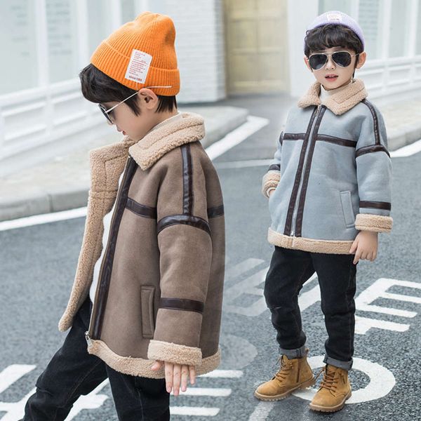 

all autumn winter 2020 boys' fur in one plush coat middle and big children's thickened zipper shirt, Black