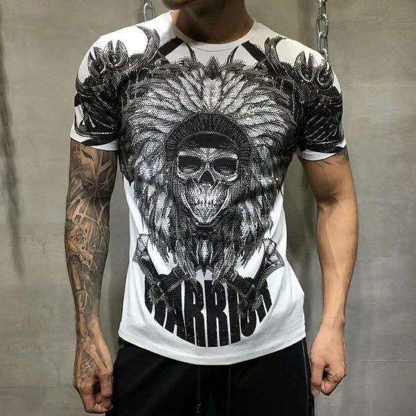 

pp bag clothing summer shirt men fashion casual tshirts rhinestone printed breathable t-shirt zmlc, White;black