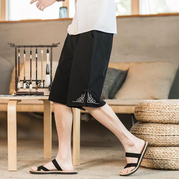 

men's shorts summer cotton lining with cloud embroidery jogging pants harajuku loose fashion fall, White;black