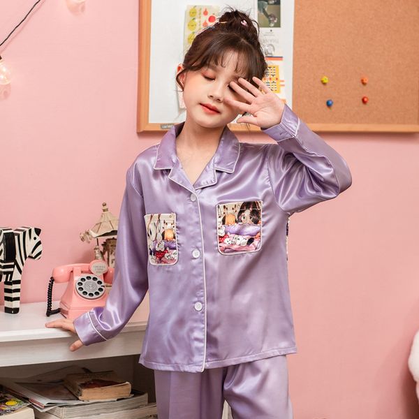 

girls pajamas 2020 autumn winter long sleeve children's sleepwear set silk pajamas set girls pyjamas sets for kids nightwear set c1019, Blue;red