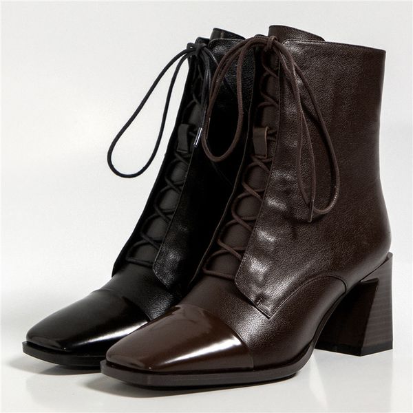 

fedonas ankle winter genuine leather side zipper high heels felame working party women's boots, Black