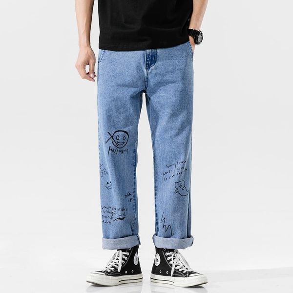

men's jeans fashoins pants men 2021 vintage straight trousers hip hop streetwear harem harajuku baggy, Blue
