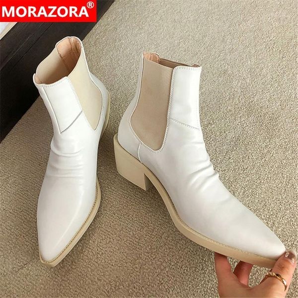 

boots morazora 2021 arrival fashion women genuine leather square heels pointed toe solid color ankle1, Black