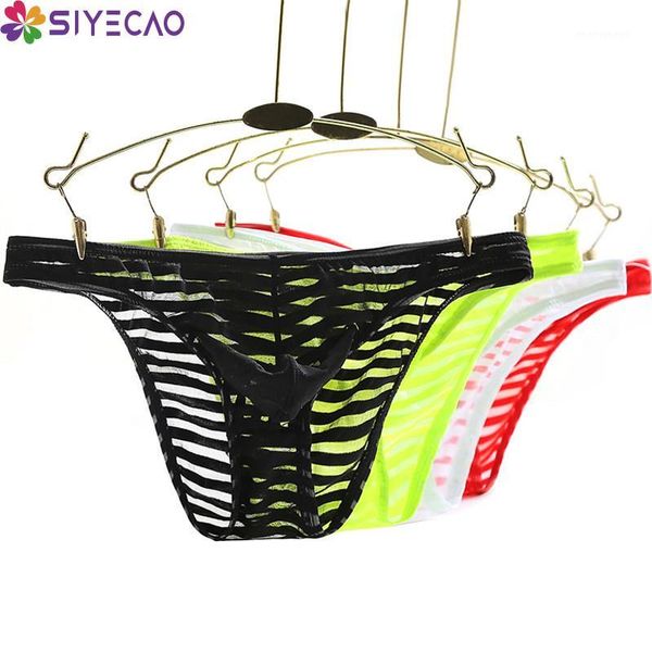

underpants men briefs low waist mesh transparent striped mens brief panties gay see-through seamless breathable underwear lingerie1, Black;white