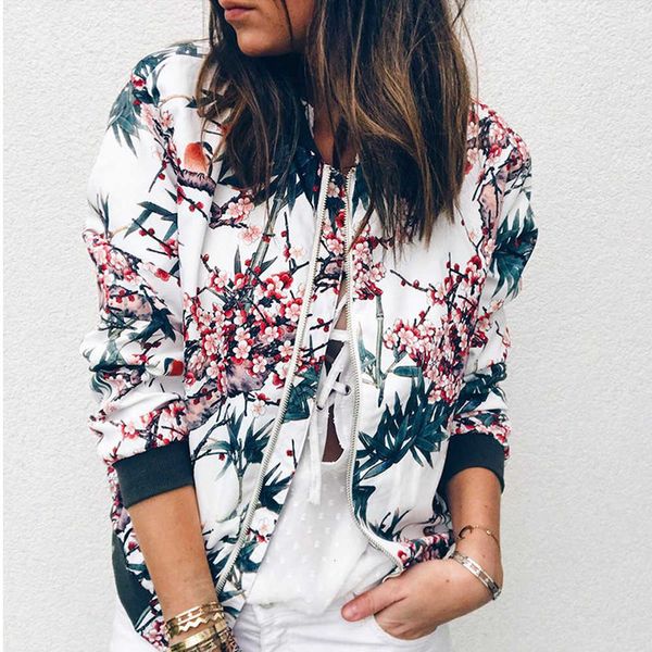 

gentillove spring basic jackets women vintage floral print long sleeve zipper bomber jacket casual windbreaker clothes 201016, Black