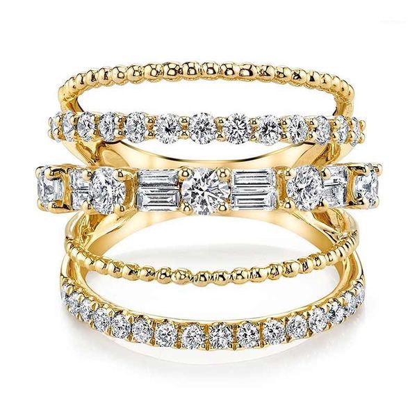 

wedding rings huitan trendy bohemian stylish women several layers with full micro paved jewelry gold color available ring1, Slivery;golden